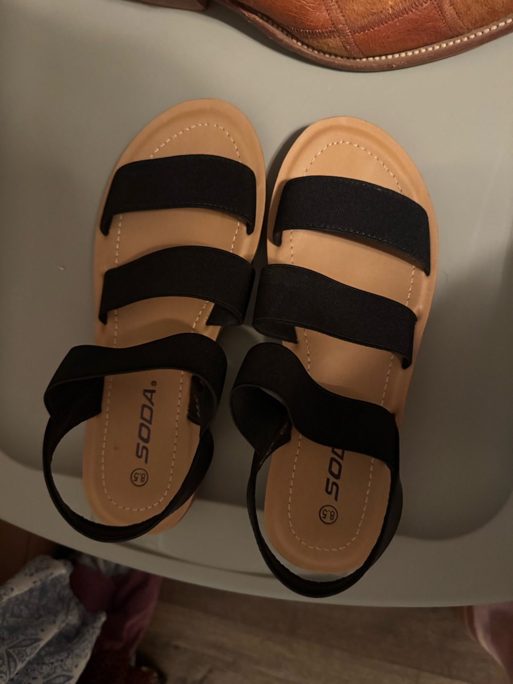 Soda Black Multi-Strap Women’s Sandal with Tan Footbed